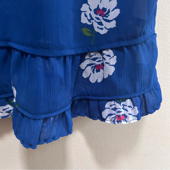Abercrombie & Fitch~ Blue Floral Sheer Chiffon Tie Bow Ruffle Shirt in Medium - Picture 3 of 12